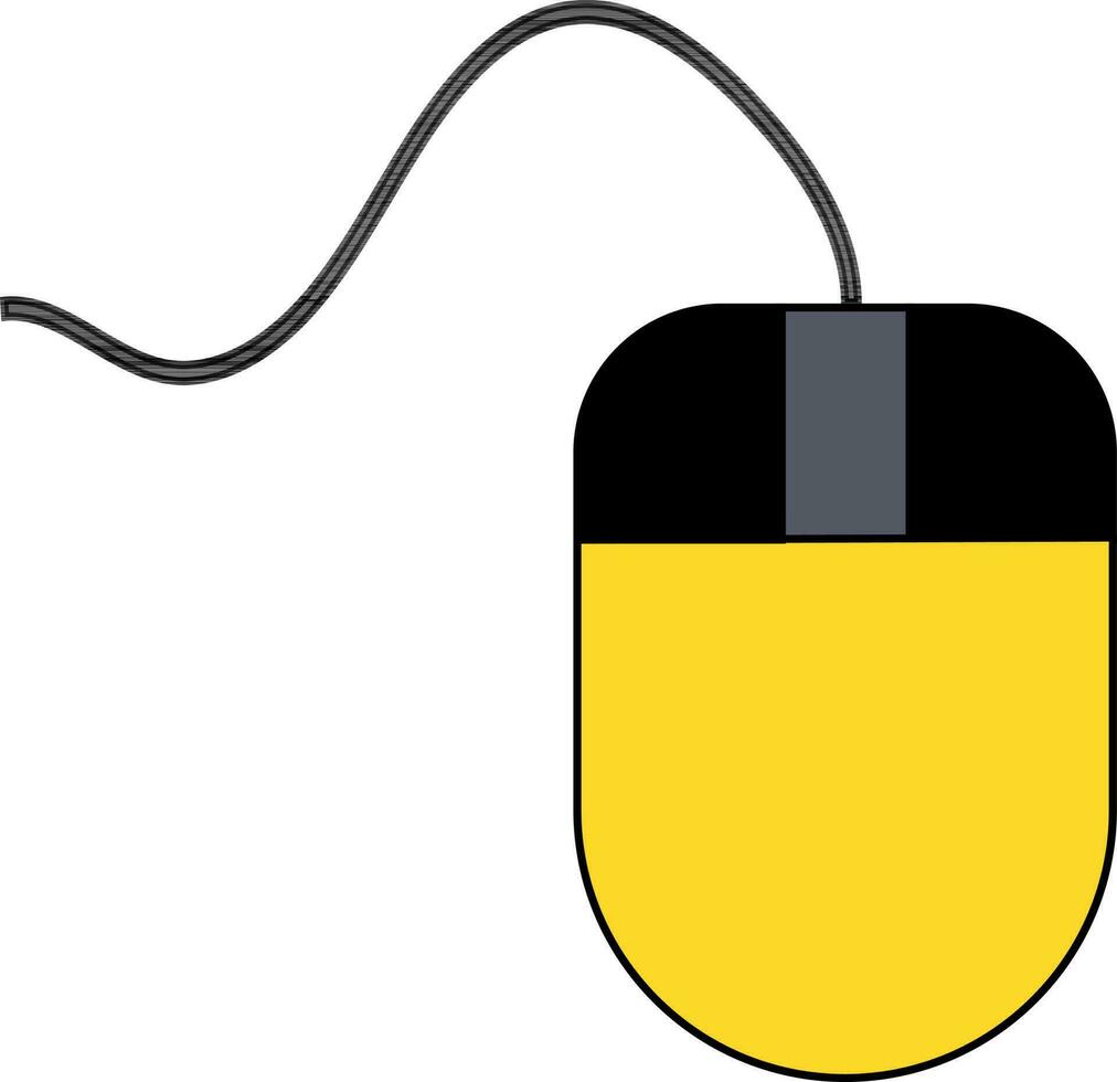 Yellow and black mouse with wire on white background. vector