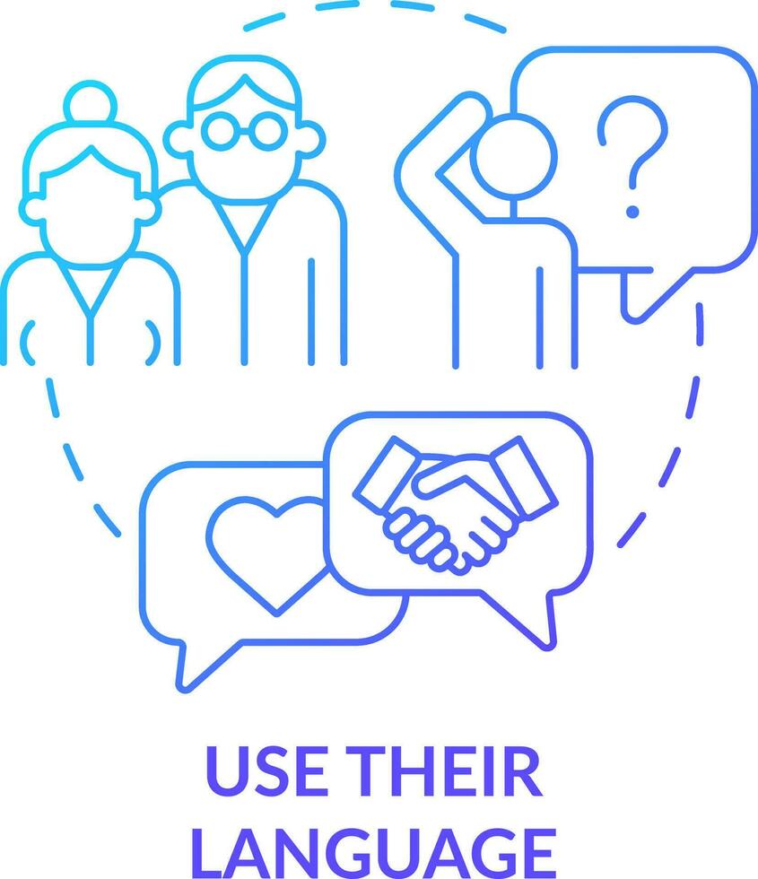 Use their language blue gradient concept icon. Respectful communication. Support LGBTQ seniors abstract idea thin line illustration. Isolated outline drawing vector