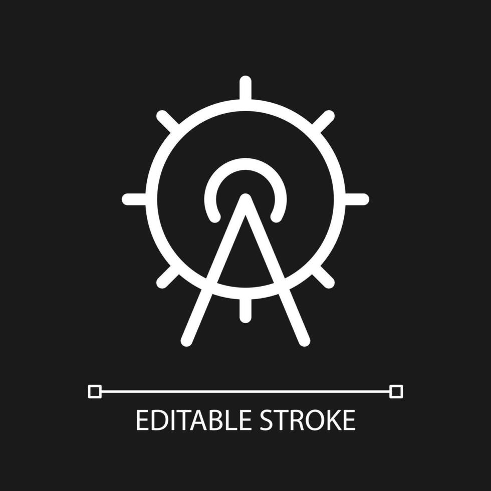 Amusement park location pixel perfect white linear ui icon for dark theme. GPS navigation. Vector line pictogram. Isolated user interface symbol for night mode. Editable stroke