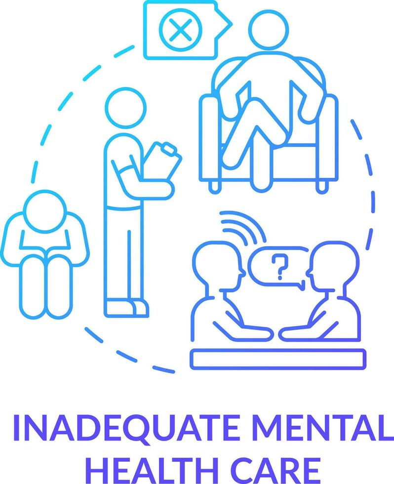 Inadequate mental health care blue gradient concept icon. Incorrect therapy. LGBTQI risk factor abstract idea thin line illustration. Isolated outline drawing vector