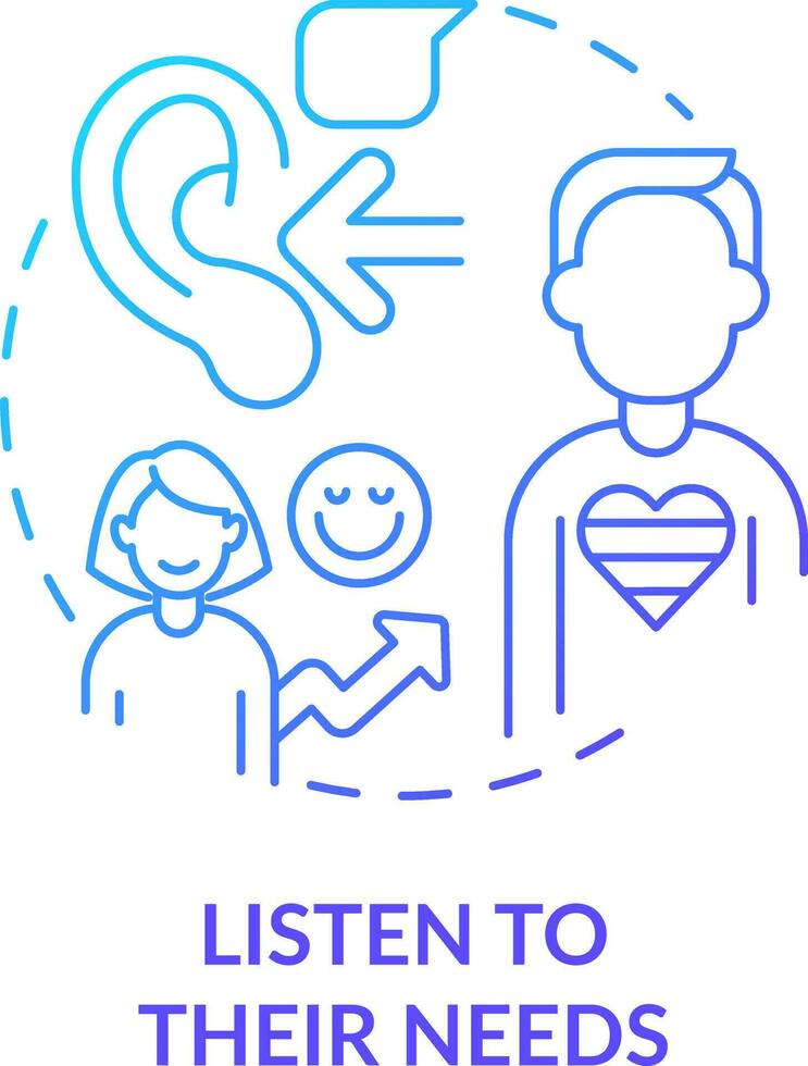 Listen to their needs blue gradient concept icon. Inclusion providing. Support LGBTQ seniors abstract idea thin line illustration. Isolated outline drawing vector