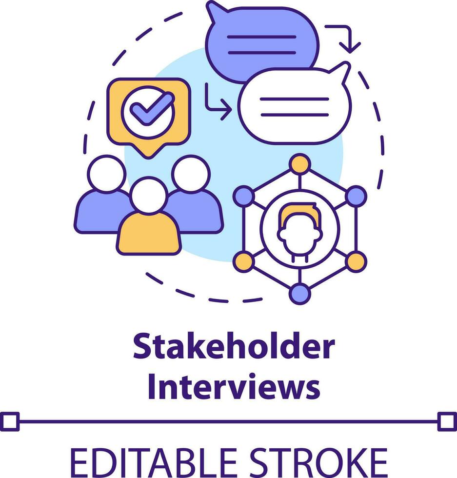 Stakeholder interviews concept icon. Communication. Research for content design abstract idea thin line illustration. Isolated outline drawing. Editable stroke vector