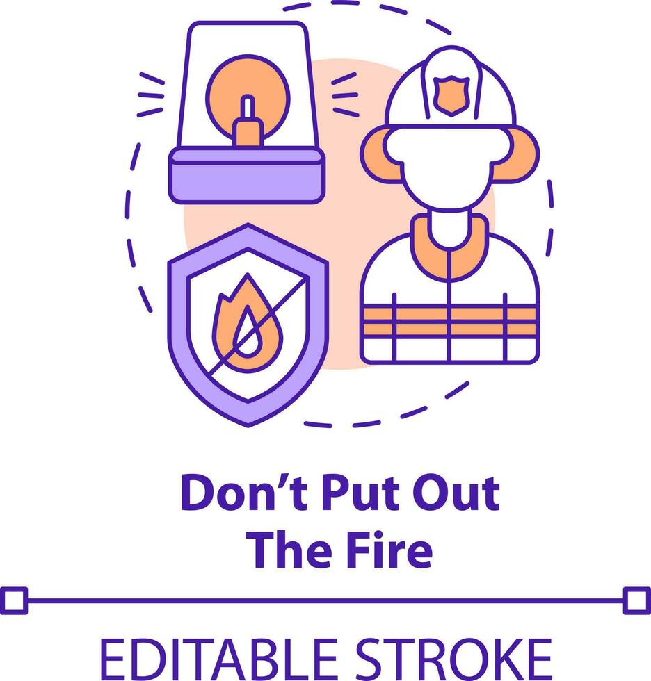 Dont put out fire concept icon. Evacuation from burning house abstract idea thin line illustration. Wait for firefighters. Isolated outline drawing. Editable stroke vector