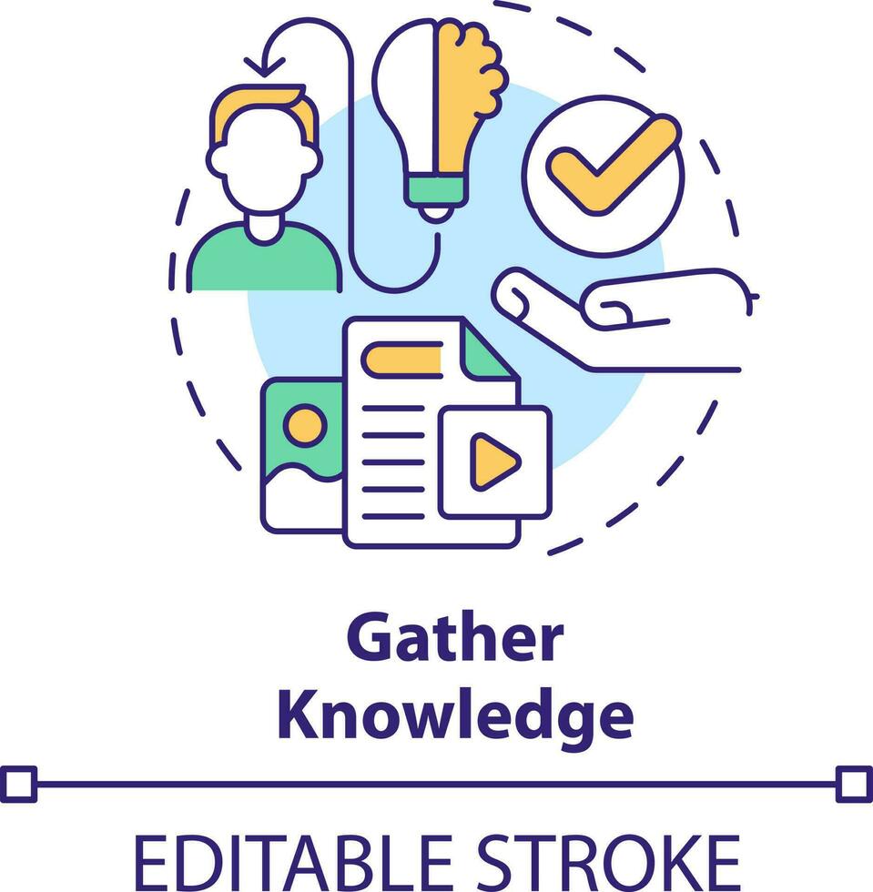 Gather knowledge concept icon. Educational resources. Expectation from content abstract idea thin line illustration. Isolated outline drawing. Editable stroke vector