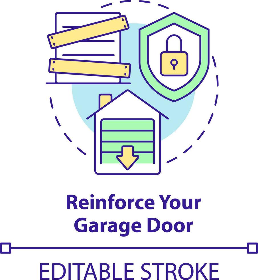 reforzarse garaje puerta concepto icono. viento tormentas la seguridad resumen idea Delgado línea ilustración. huracán resistencia. aislado contorno dibujo. editable carrera vector