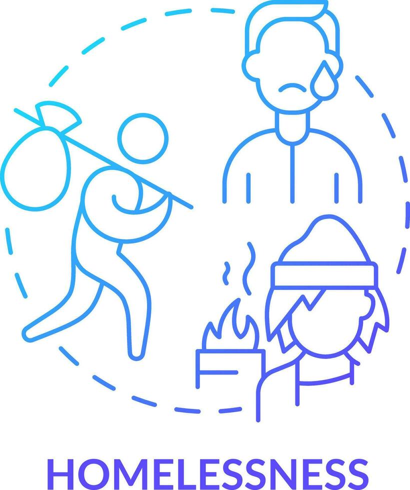 Homelessness blue gradient concept icon. Rejection problem. LGBTQI mental health risk factor abstract idea thin line illustration. Isolated outline drawing vector