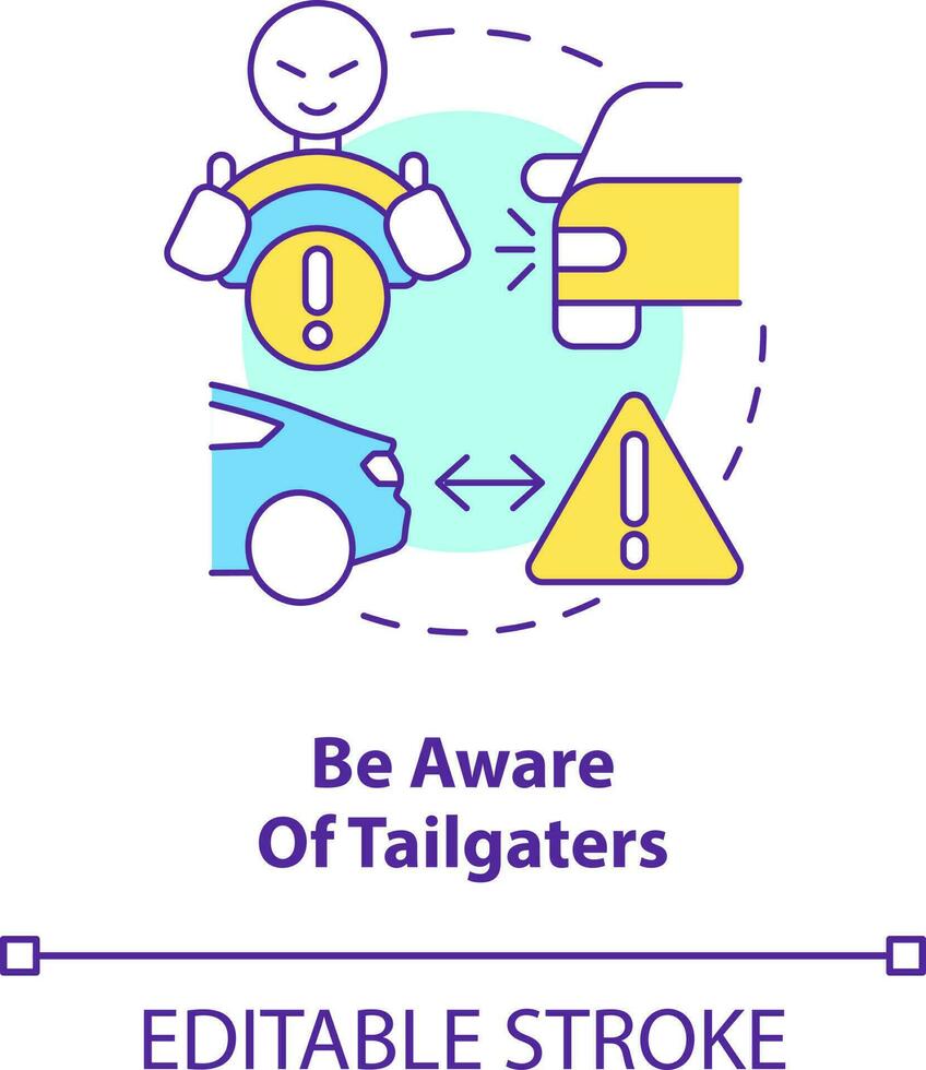 Be aware of tailgaters concept icon. Driving safety for commercial drivers abstract idea thin line illustration. Isolated outline drawing. Editable stroke vector