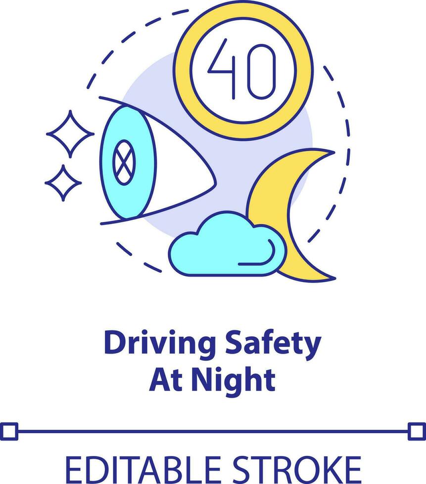 Driving safety at night concept icon. Move slowly. Situational driving safety abstract idea thin line illustration. Isolated outline drawing. Editable stroke vector