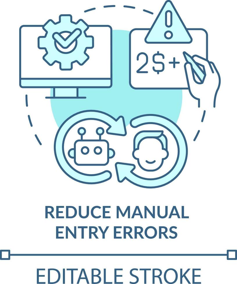 reducir manual entrada errores turquesa concepto icono. tesorería administración beneficio resumen idea Delgado línea ilustración. aislado contorno dibujo. editable carrera vector