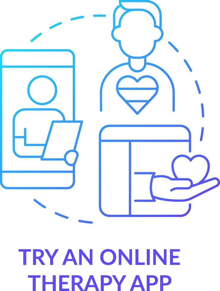 Try online therapy app blue gradient concept icon. Help on internet. Finding LGBTQ friendly therapist abstract idea thin line illustration. Isolated outline drawing vector