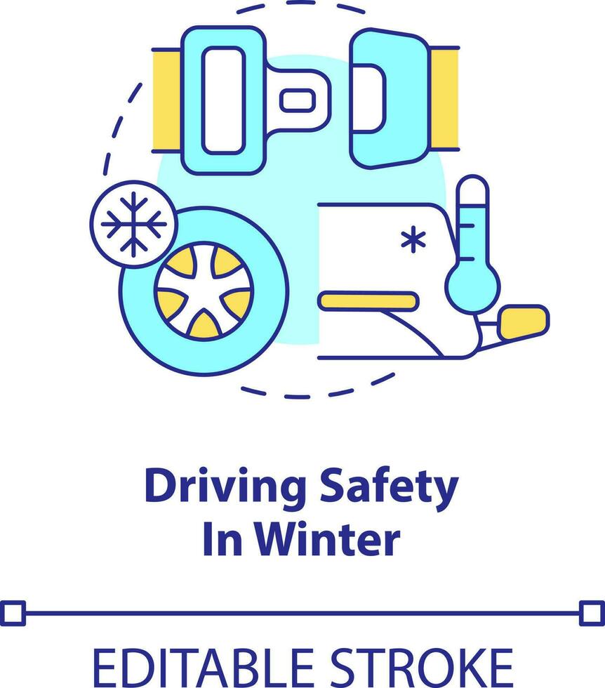 Driving safety in winter concept icon. Fasten seat belt. Situational driving safety abstract idea thin line illustration. Isolated outline drawing. Editable stroke vector