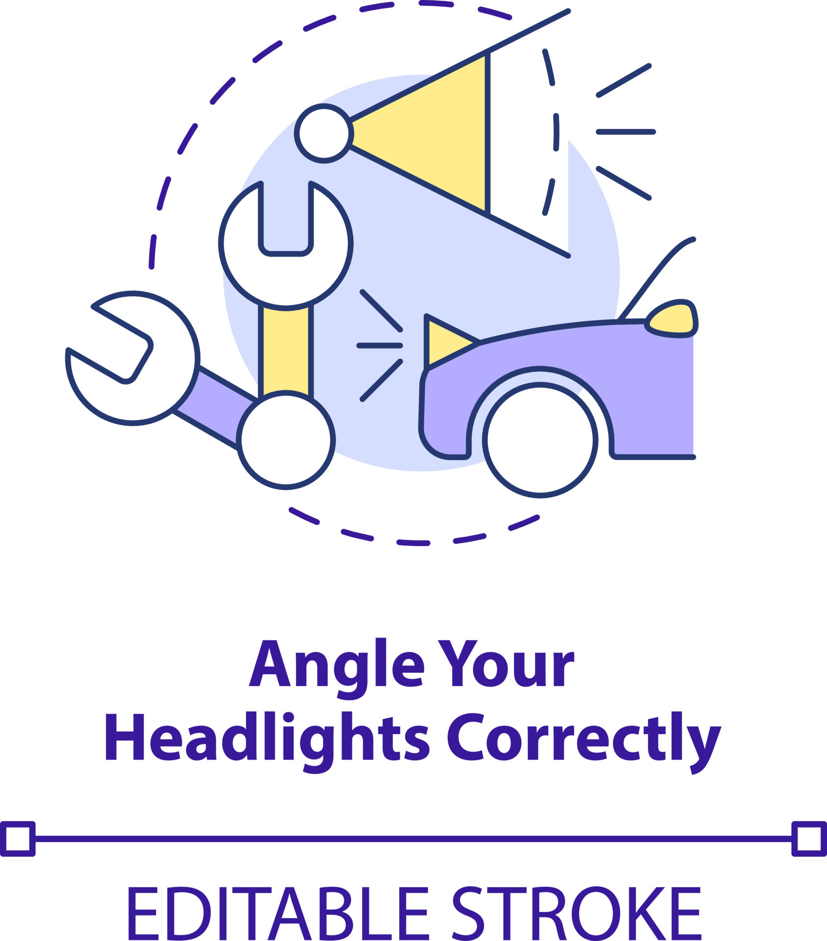 Angle your headlights correctly concept icon. Driving safety at night