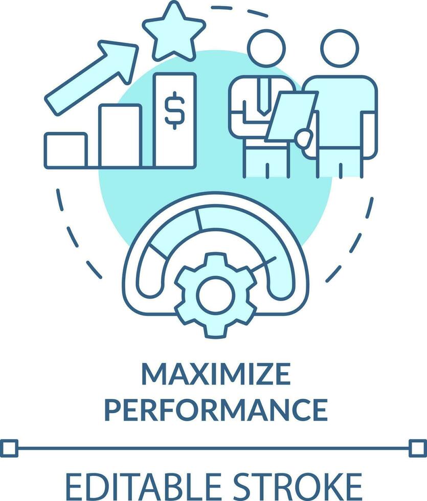 Maximize performance turquoise concept icon. Treasury management benefit abstract idea thin line illustration. Isolated outline drawing. Editable stroke vector