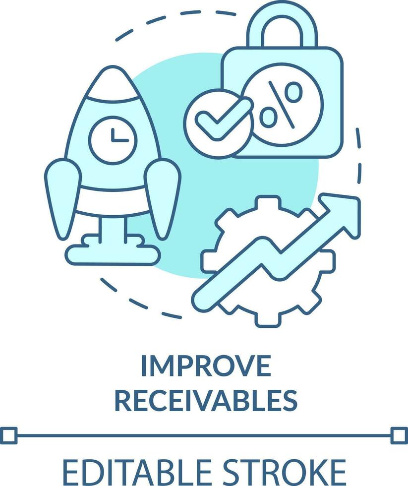 Improve receivables turquoise concept icon. Unpaid goods. Treasury management benefit abstract idea thin line illustration. Isolated outline drawing. Editable stroke vector