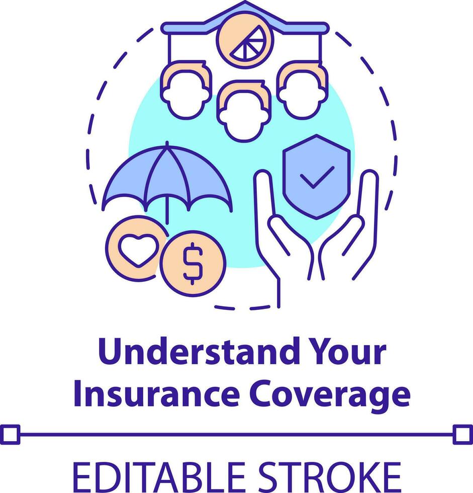 Understand insurance coverage concept icon. Business disaster planning abstract idea thin line illustration. Policies. Isolated outline drawing. Editable stroke vector