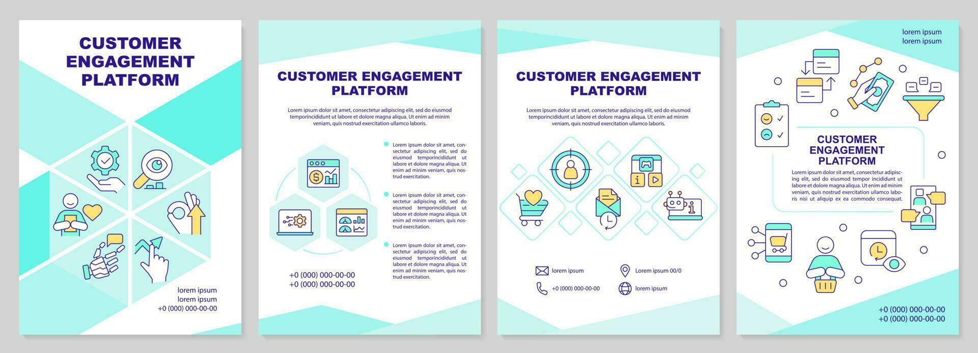 Customer engagement platform brochure template. Leaflet design with linear icons. Editable 4 vector layouts for presentation, annual reports