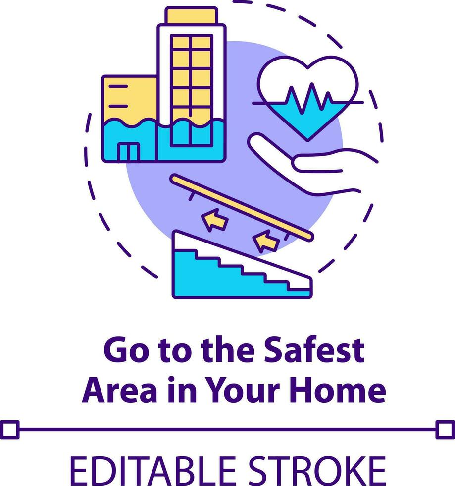 Go to safest area in home concept icon. Disaster preparedness abstract idea thin line illustration. Safe shelter. Isolated outline drawing. Editable stroke vector