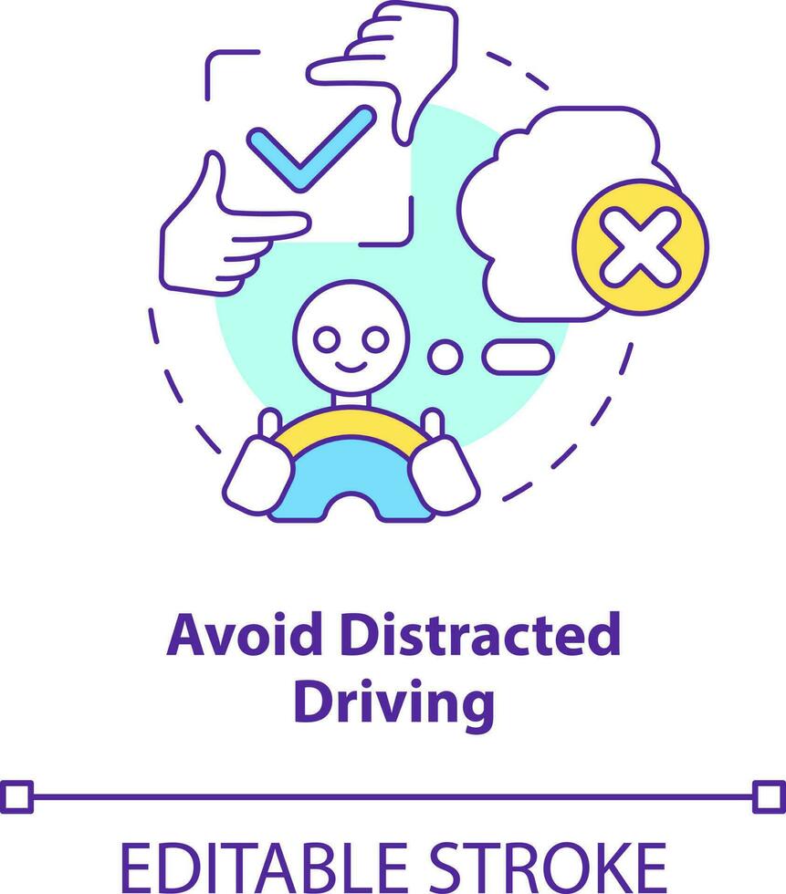 Avoid distracted driving concept icon. Driving safety for commercial drivers abstract idea thin line illustration. Isolated outline drawing. Editable stroke vector