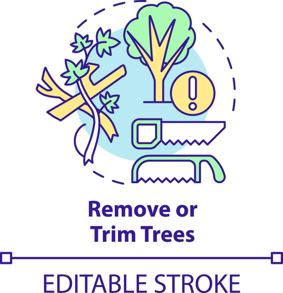 Remove and trim trees concept icon. Safety precaution for hurricanes abstract idea thin line illustration. Prune branches. Isolated outline drawing. Editable stroke vector