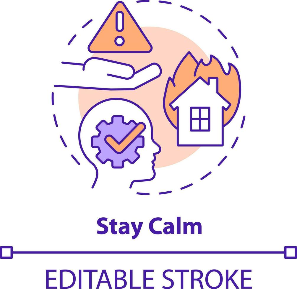 Stay calm concept icon. Evacuation from burning building abstract idea thin line illustration. Be focused on situation. Isolated outline drawing. Editable stroke vector