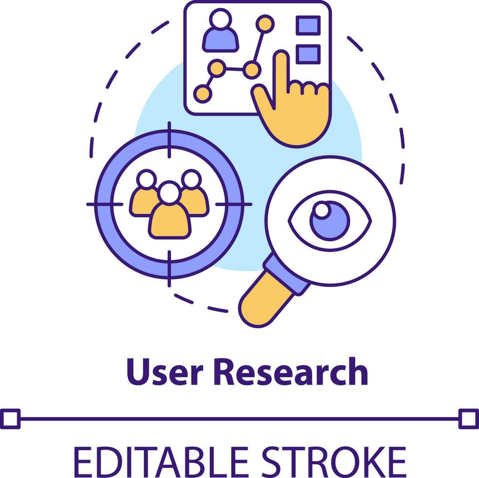 User research concept icon. Audience experience. Information for content design abstract idea thin line illustration. Isolated outline drawing. Editable stroke vector