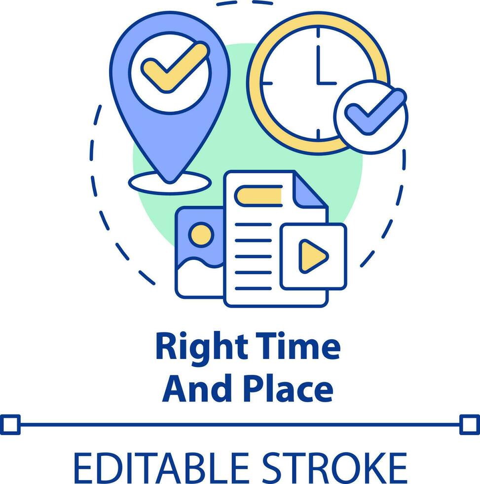 Right time and place concept icon. Marketing strategy. Content tip abstract idea thin line illustration. Isolated outline drawing. Editable stroke vector