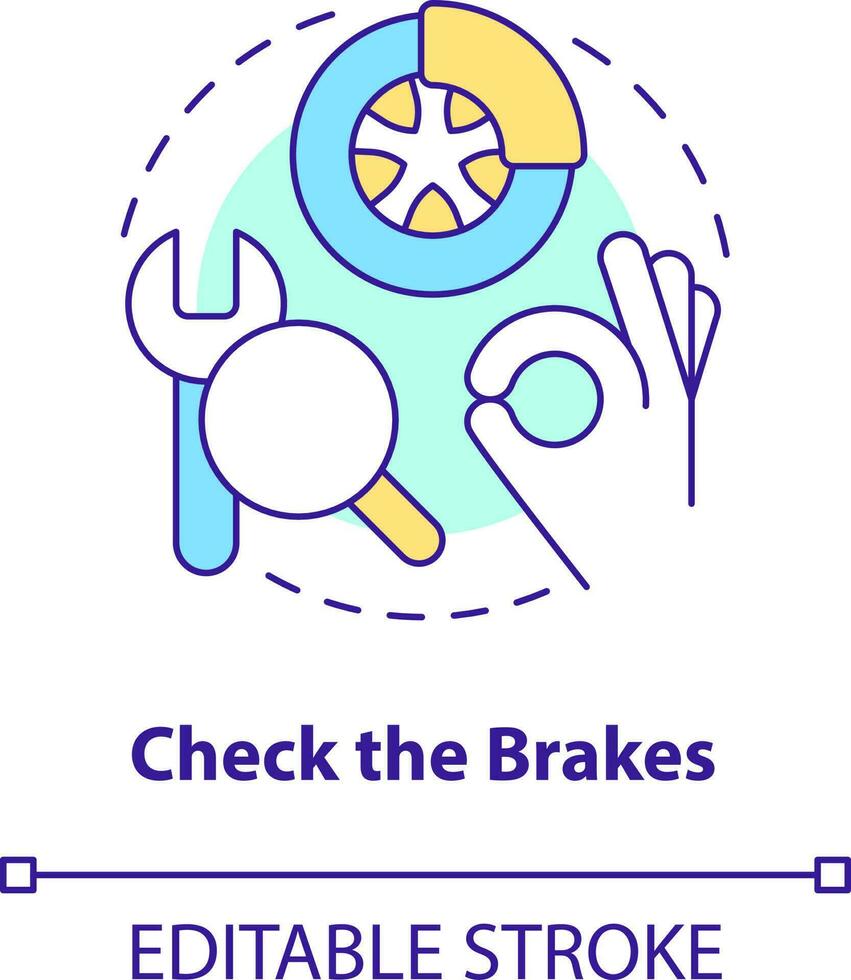 Check brakes concept icon. Mechanical device. Driving safety for commercial drivers abstract idea thin line illustration. Isolated outline drawing. Editable stroke vector