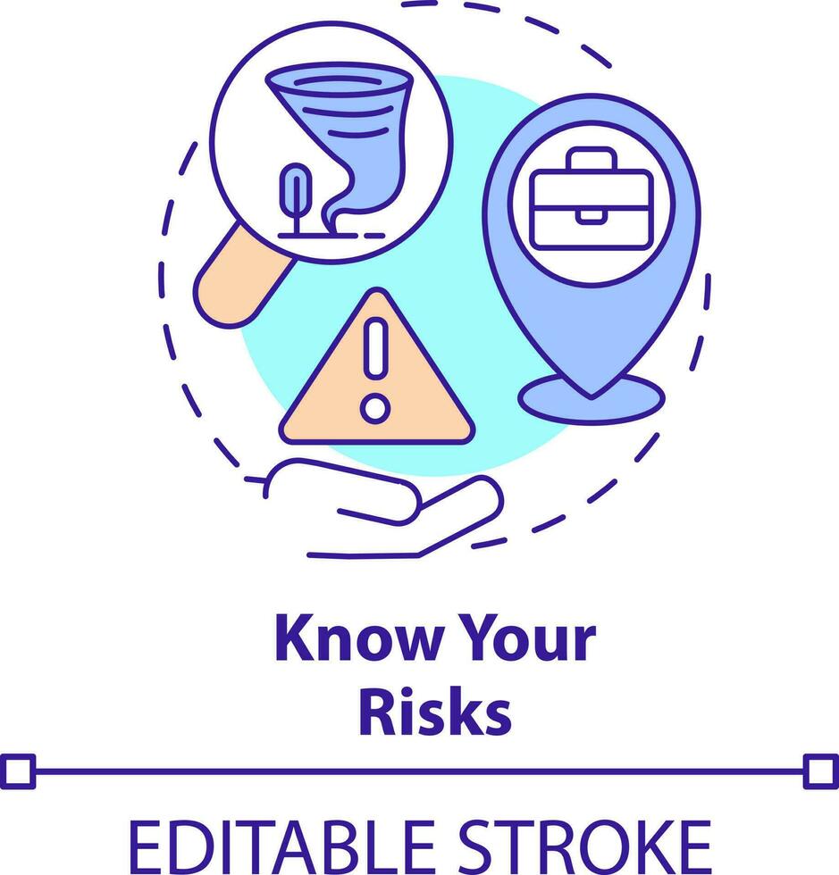 Know risks concept icon. Prepare business for disaster abstract idea thin line illustration. Employee safety procedures. Isolated outline drawing. Editable stroke vector