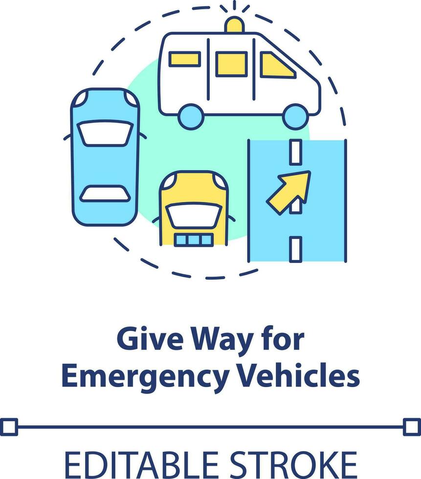Give way for emergency vehicles concept icon. Common driving safety rule abstract idea thin line illustration. Isolated outline drawing. Editable stroke vector