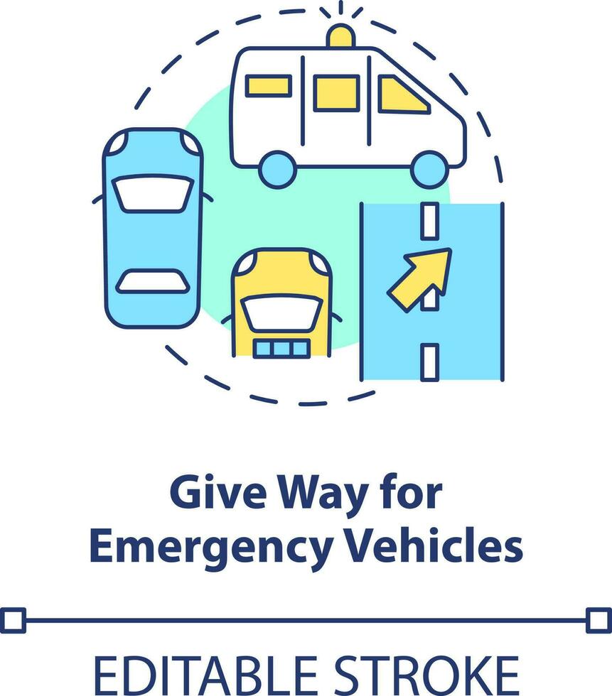 Give way for emergency vehicles concept icon. Common driving safety rule abstract idea thin line illustration. Isolated outline drawing. Editable stroke vector