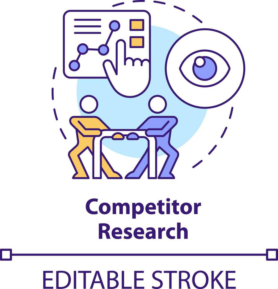 Competitor research concept icon. SEO tests. Content design analytics abstract idea thin line illustration. Isolated outline drawing. Editable stroke vector