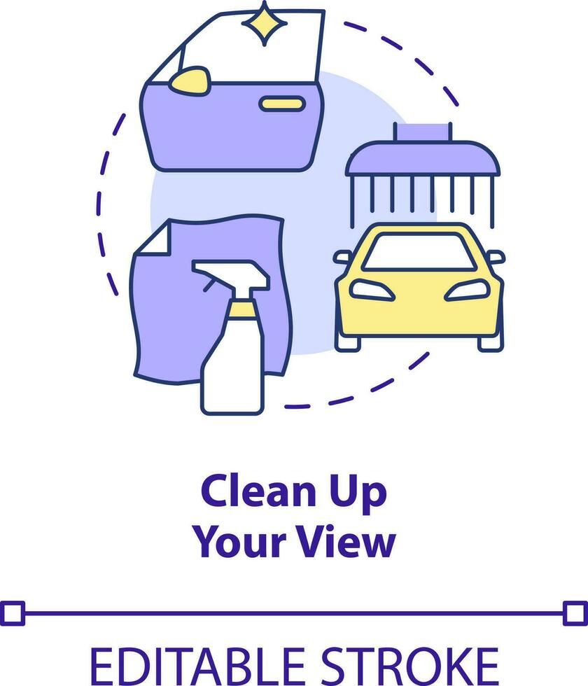 Clean up your view concept icon. Clear windscreen. Driving safety at night abstract idea thin line illustration. Isolated outline drawing. Editable stroke vector