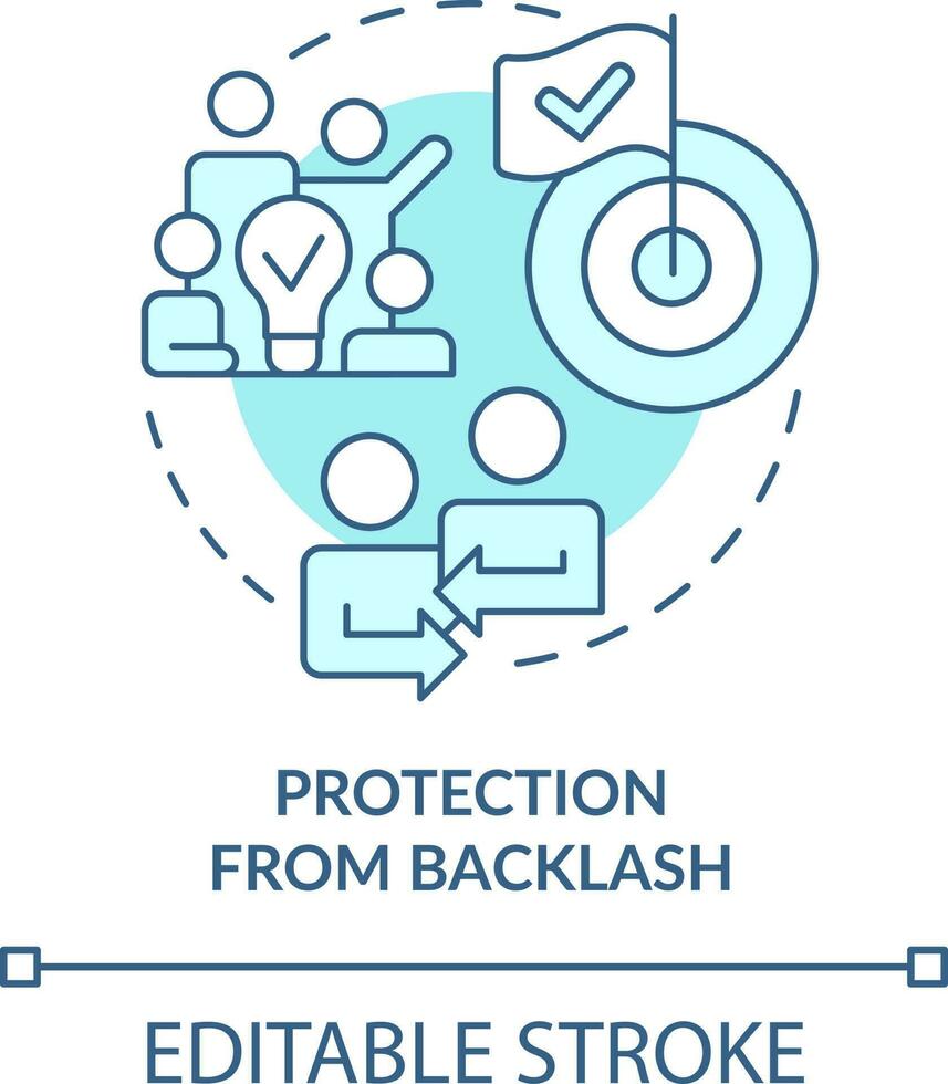 Protection from backlash turquoise concept icon. Advantage of digital engagement abstract idea thin line illustration. Isolated outline drawing. Editable stroke vector