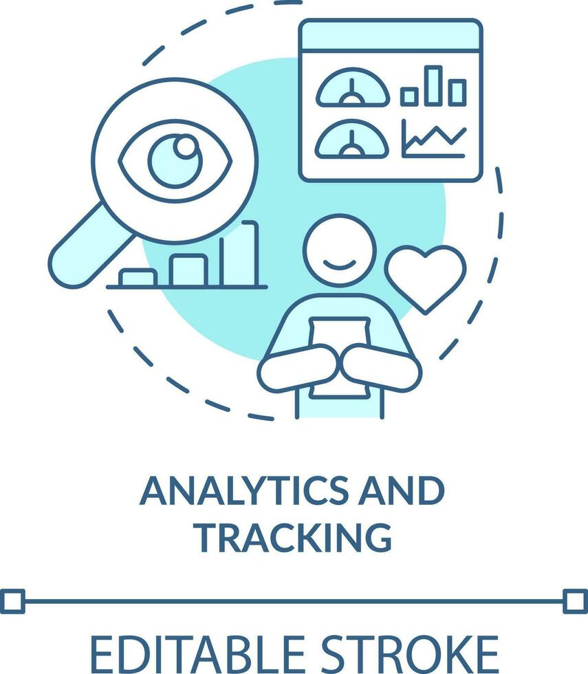 Analytics and tracking turquoise concept icon. Customer engagement platform feature abstract idea thin line illustration. Isolated outline drawing. Editable stroke vector
