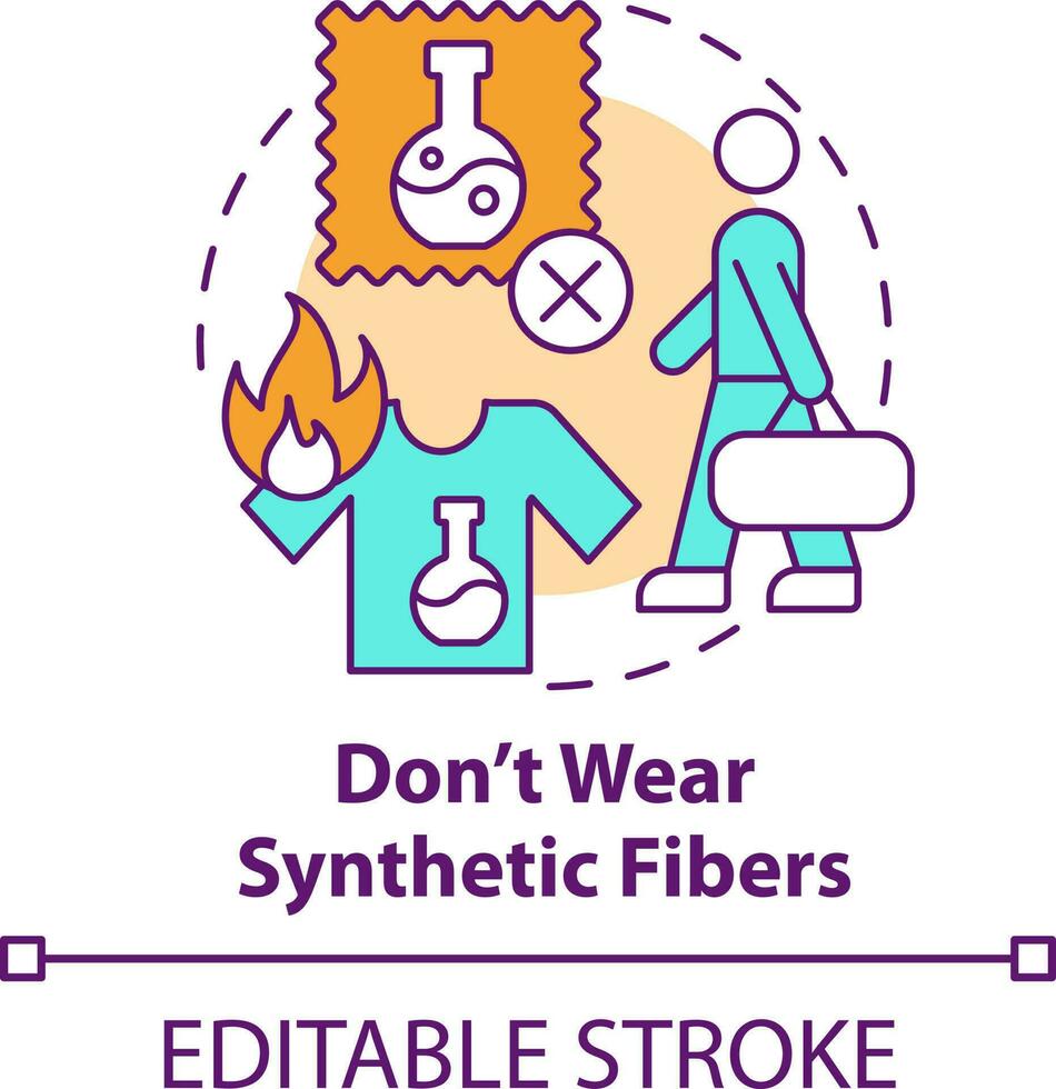 Dont wear synthetic fibers concept icon. Surviving plane crash abstract idea thin line illustration. Flammable clothes. Isolated outline drawing. Editable stroke vector