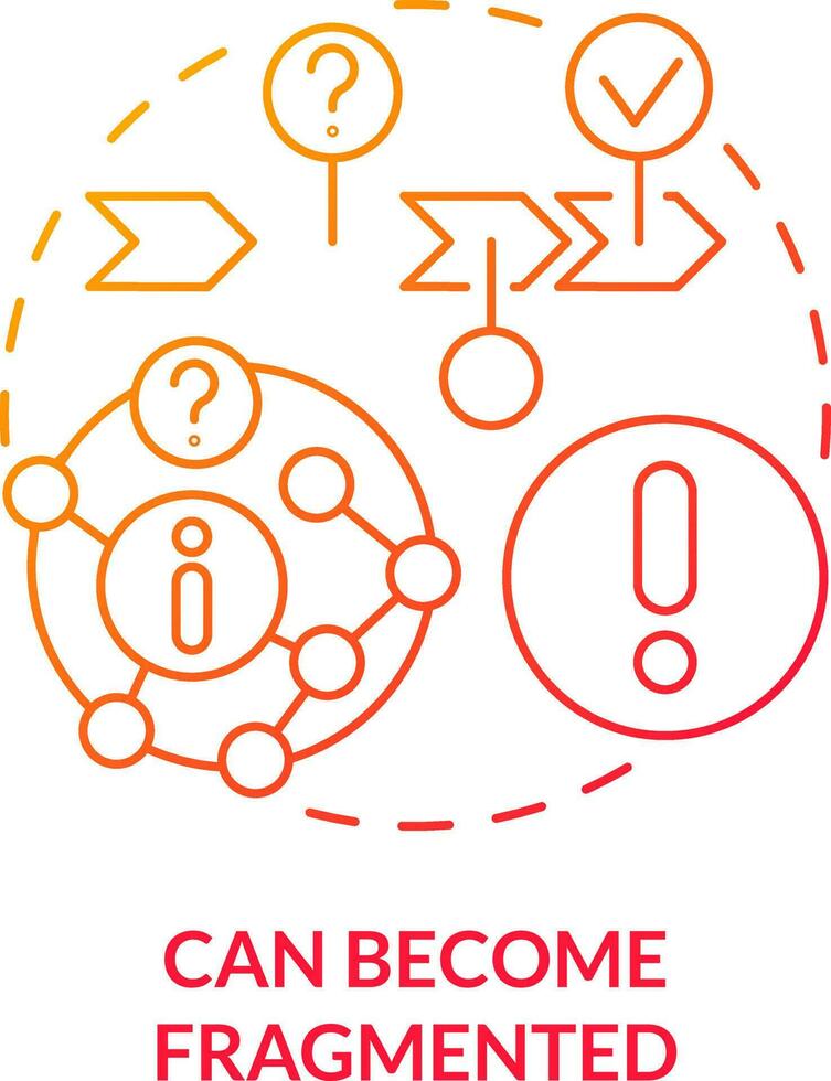 Can become fragmented red gradient concept icon. Microtraining negative abstract idea thin line illustration. Learning experience. Knowledge pieces. Isolated outline drawing vector