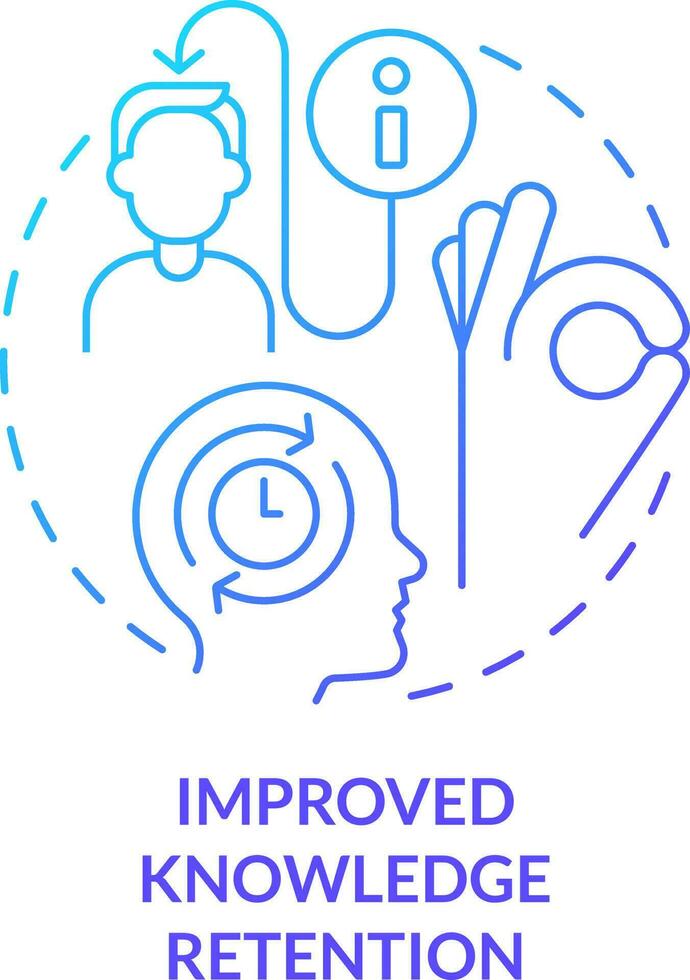 Improved knowledge retention blue gradient concept icon. Microtraining benefit abstract idea thin line illustration. Microlessons. Engaging content. Isolated outline drawing vector