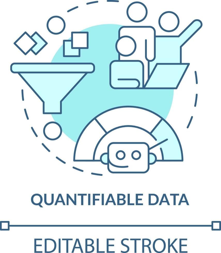 Quantifiable data turquoise concept icon. Automation. Advantage of digital engagement abstract idea thin line illustration. Isolated outline drawing. Editable stroke vector