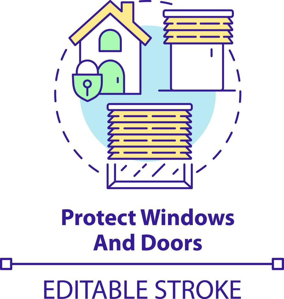 Protect windows and doors concept icon. Wind storms and tornadoes safety abstract idea thin line illustration. Shutters. Isolated outline drawing. Editable stroke vector