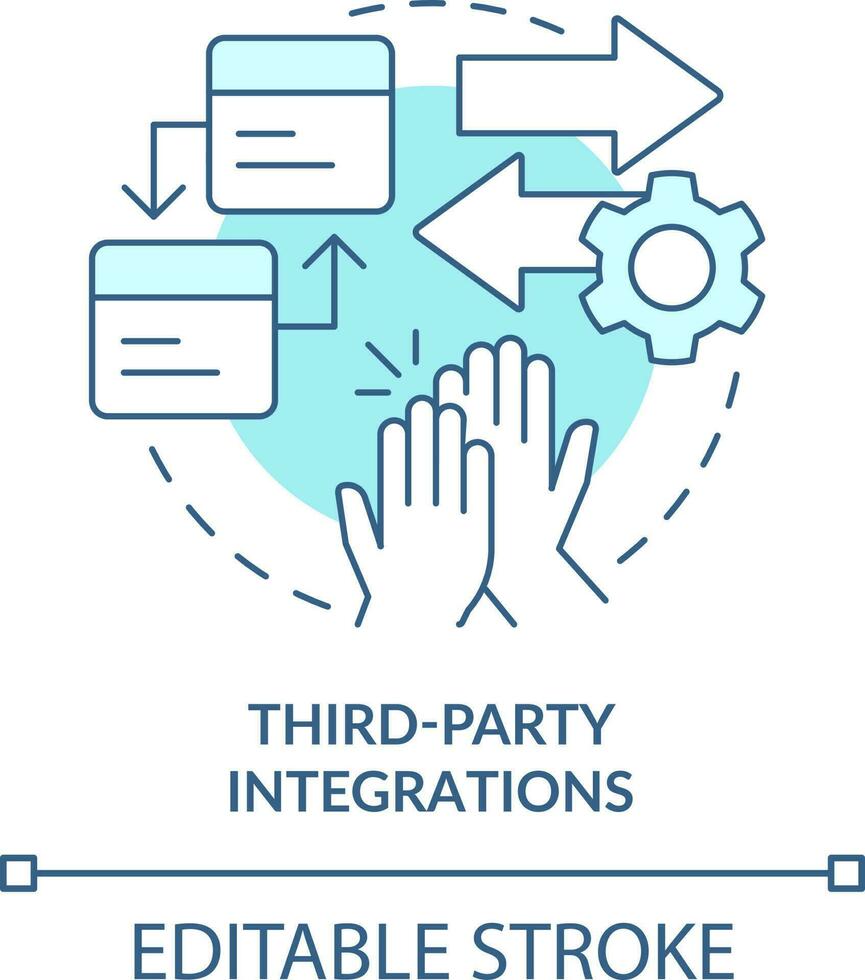 Third party integrations turquoise concept icon. Customer engagement platform feature abstract idea thin line illustration. Isolated outline drawing. Editable stroke vector