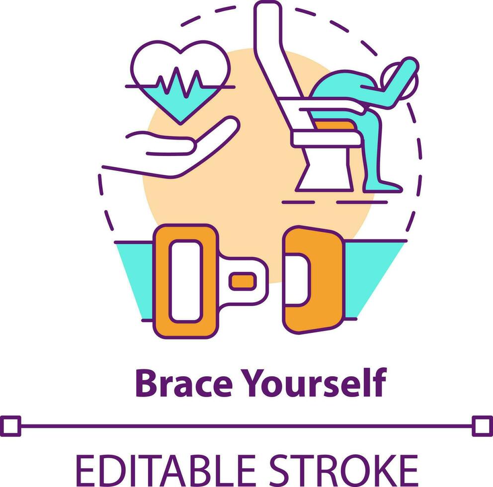 Brace yourself concept icon. Surviving air accident abstract idea thin line illustration. Fully flexed passenger position. Isolated outline drawing. Editable stroke vector