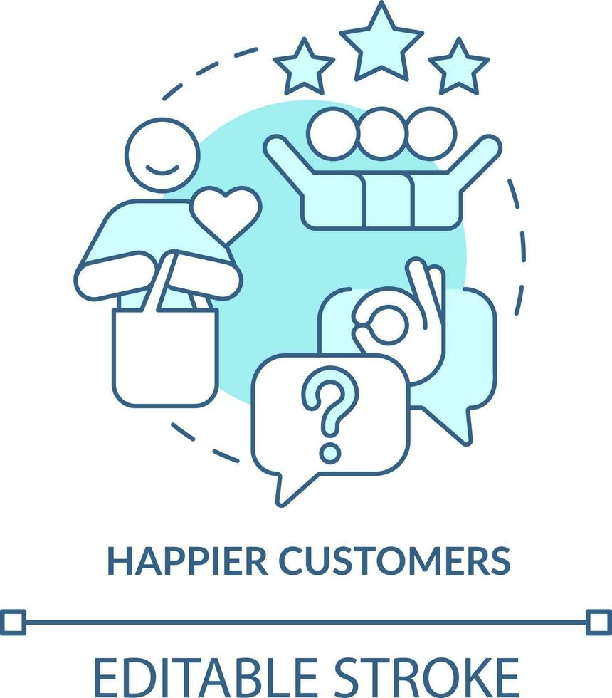 Happier customers turquoise concept icon. Tracking customer engagement abstract idea thin line illustration. Isolated outline drawing. Editable stroke vector