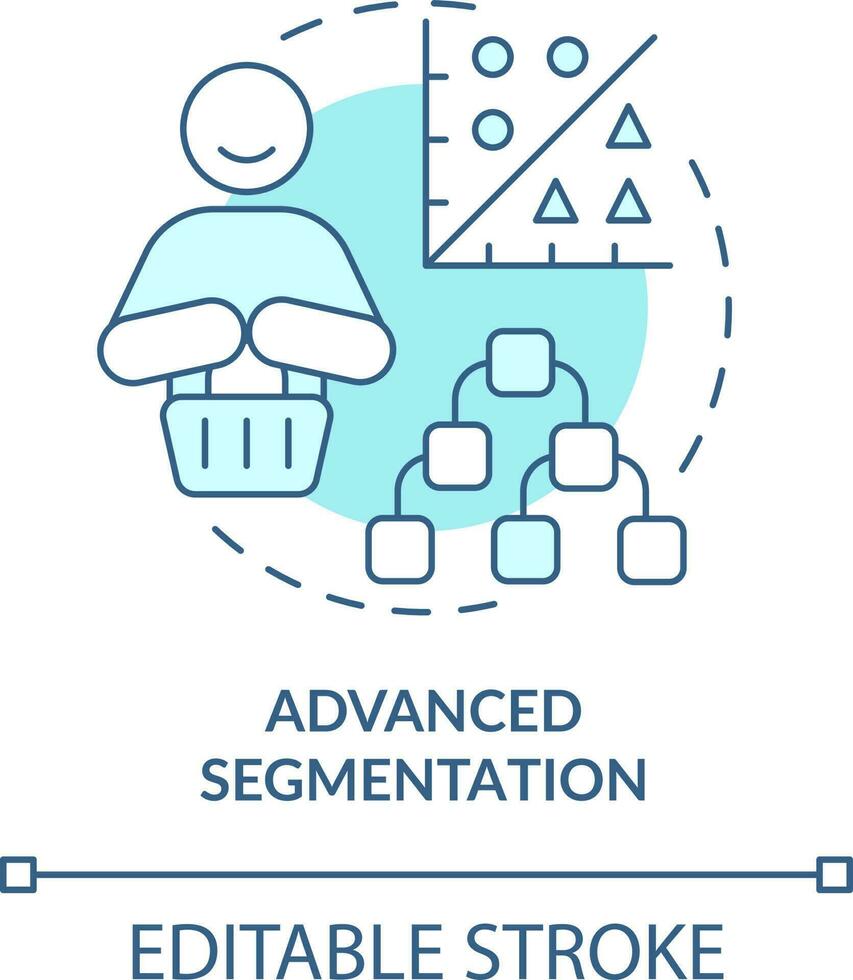 Advanced segmentation turquoise concept icon. Customer engagement platform feature abstract idea thin line illustration. Isolated outline drawing. Editable stroke vector
