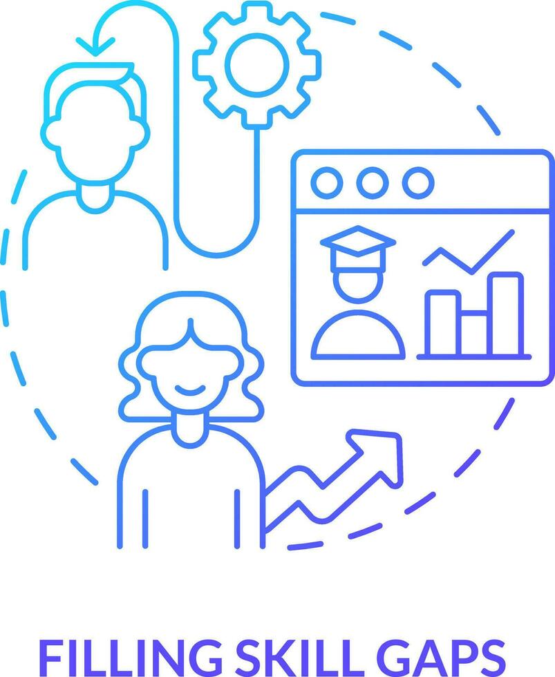 Filling skill gaps blue gradient concept icon. Microtraining best practice abstract idea thin line illustration. Online training and reskilling. Isolated outline drawing vector