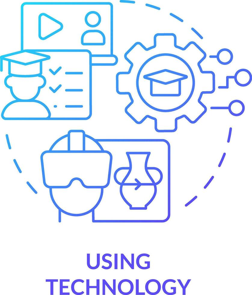 Using technology blue gradient concept icon. Micro learning strategy abstract idea thin line illustration. VR training. Digital environment. Isolated outline drawing vector