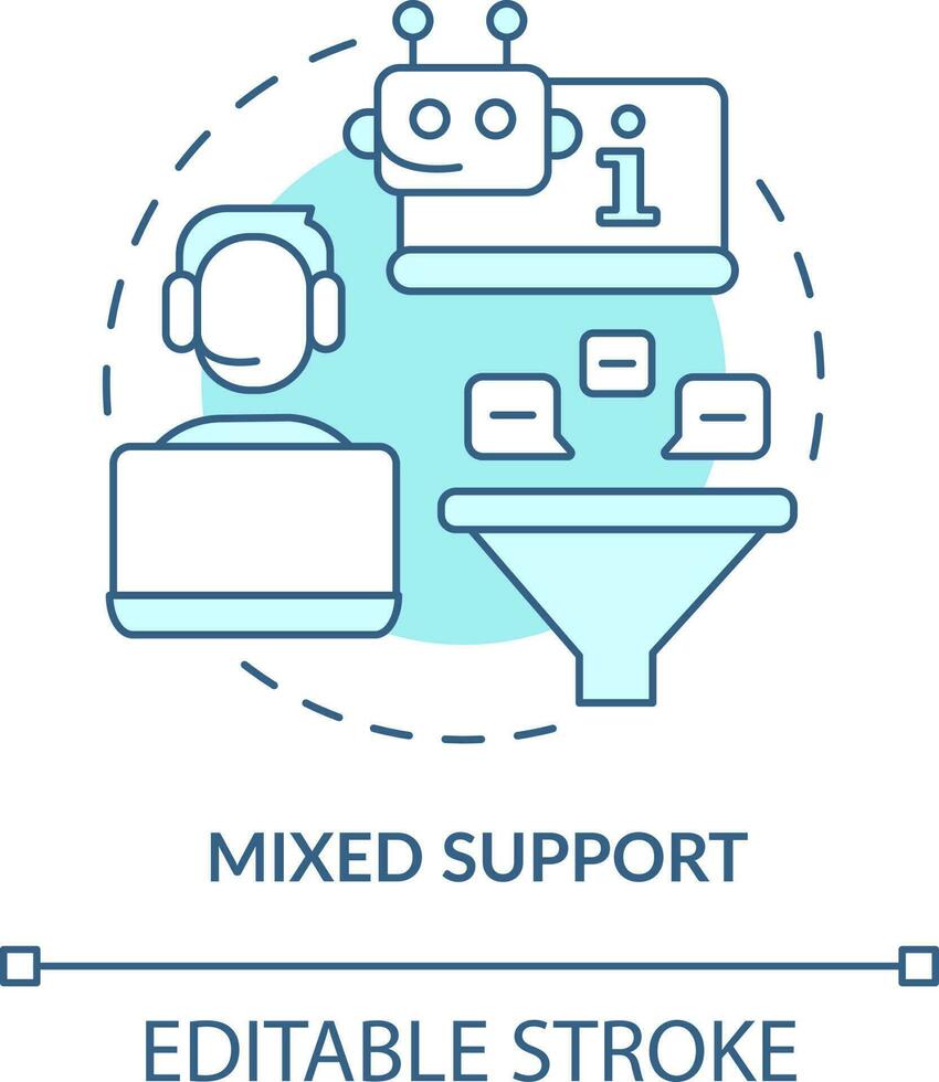 Mixed support turquoise concept icon. Client engagement platform feature abstract idea thin line illustration. Isolated outline drawing. Editable stroke vector