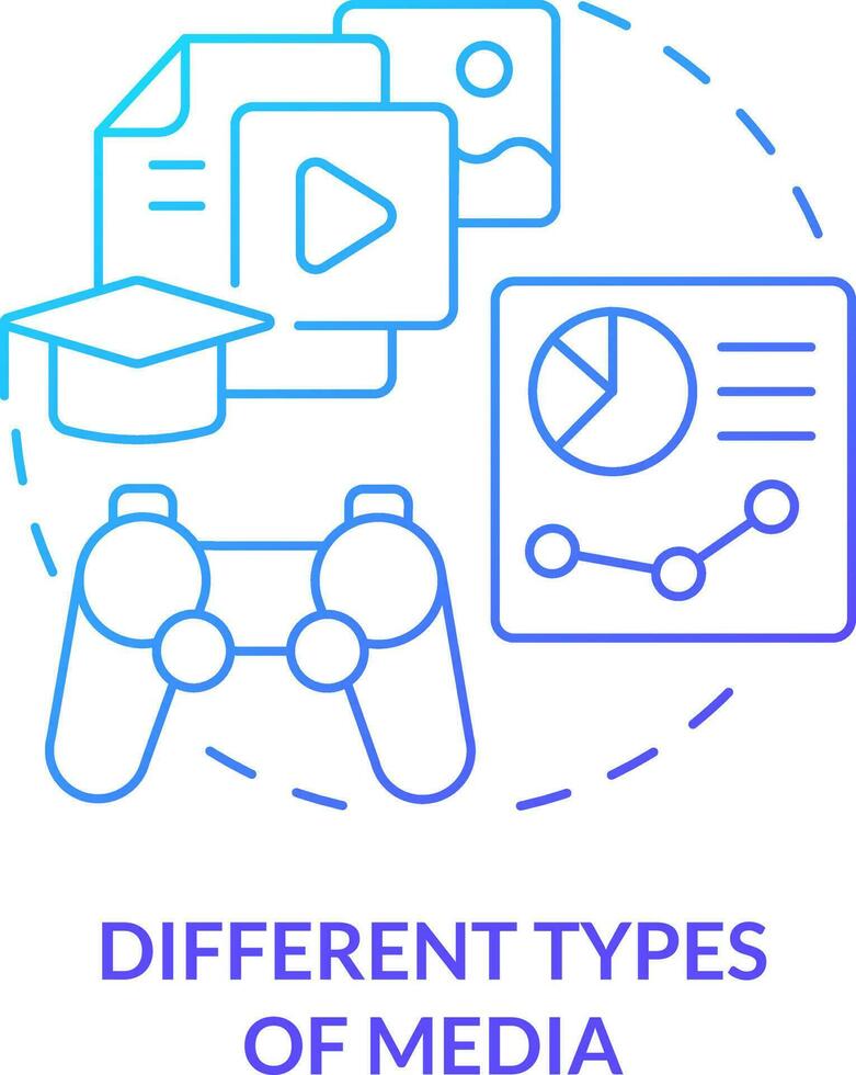 Different types of media blue gradient concept icon. Microlearning characteristic abstract idea thin line illustration. Media formats. Isolated outline drawing vector