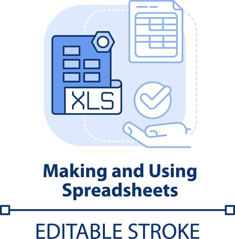 Making and using spreadsheets light blue concept icon. Critical thinking skill abstract idea thin line illustration. Isolated outline drawing. Editable stroke vector