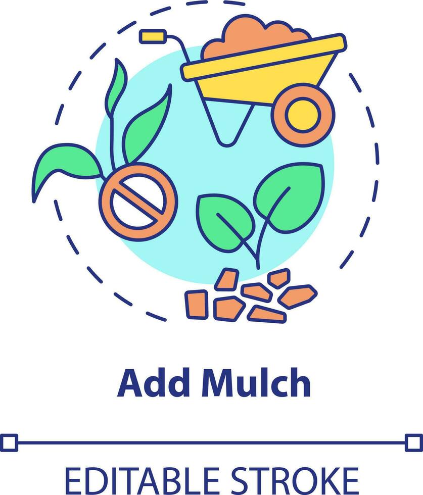 Add mulch concept icon. Cover soil surface to protect plants. Gardening tip abstract idea thin line illustration. Isolated outline drawing. Editable stroke vector