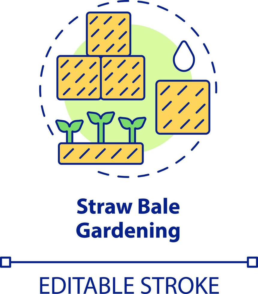 Straw bale gardening concept icon. Container planting. Gardening method abstract idea thin line illustration. Isolated outline drawing. Editable stroke vector
